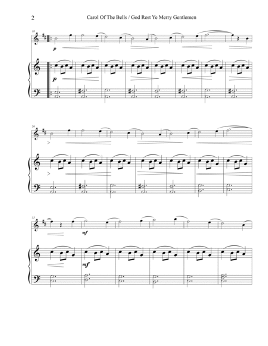 Carol of the Bells / God Rest Ye Merry Gentlemen - Clarinet (Bb, A, and Eb) Clarinet Solo scores gallery preview page 2