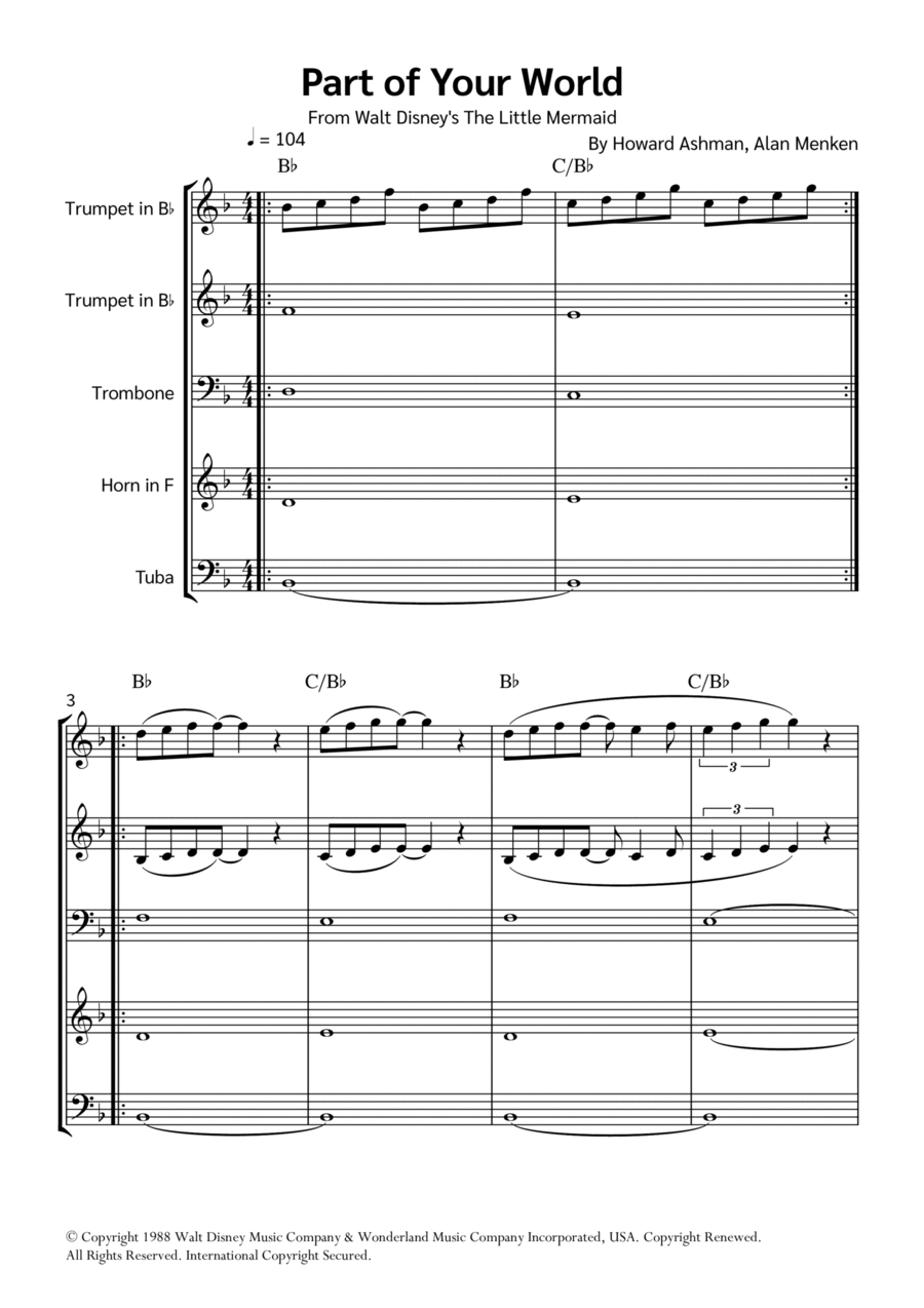Part Of Your World (reprise) Horn scores gallery preview page 1