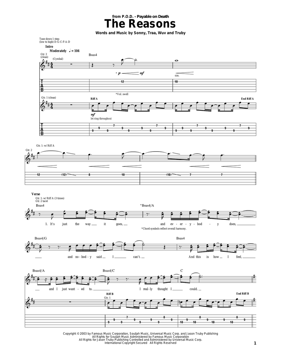 The Reasons The Reasons Electric Guitar scores gallery preview page 1
