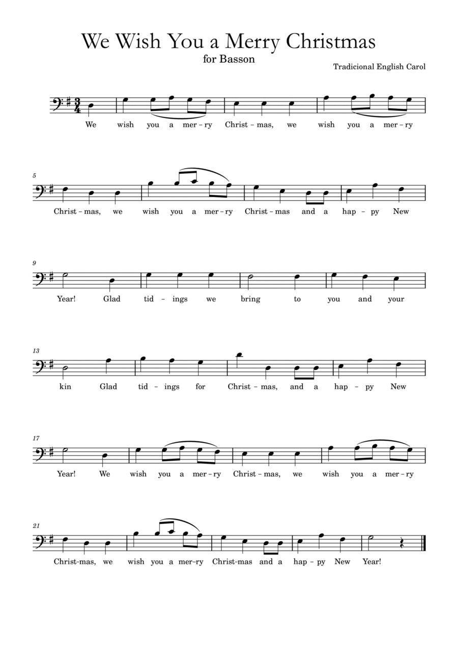 We Wish You a Merry Christmas ( Basson Solo) Bassoon Solo scores gallery preview page 1