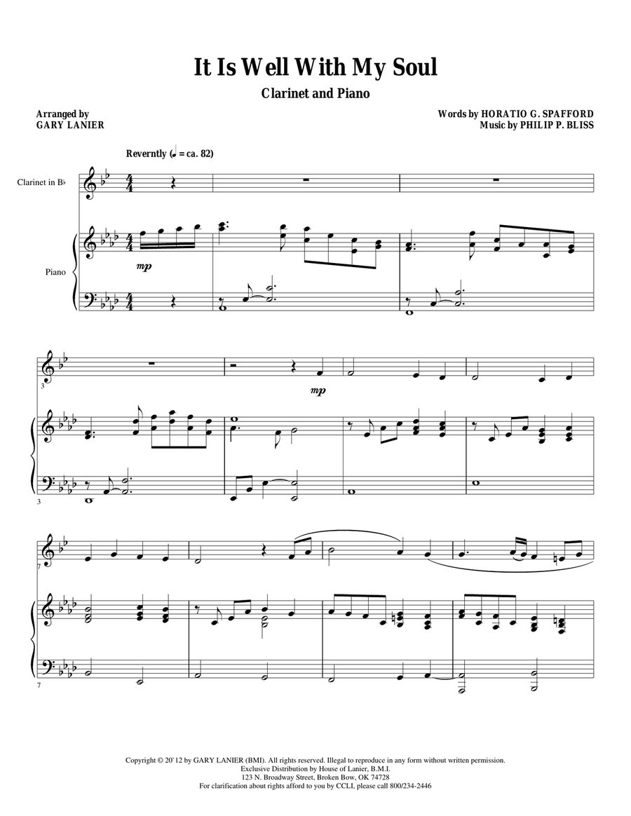 IT IS WELL WITH MY SOUL (Clarinet Piano w/Clar Prt) Clarinet scores gallery preview page 1