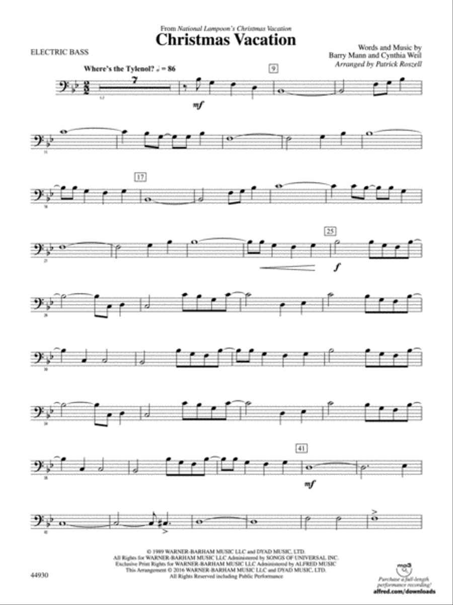 Christmas Vacation: Electric Bass Concert Band scores gallery preview page 1