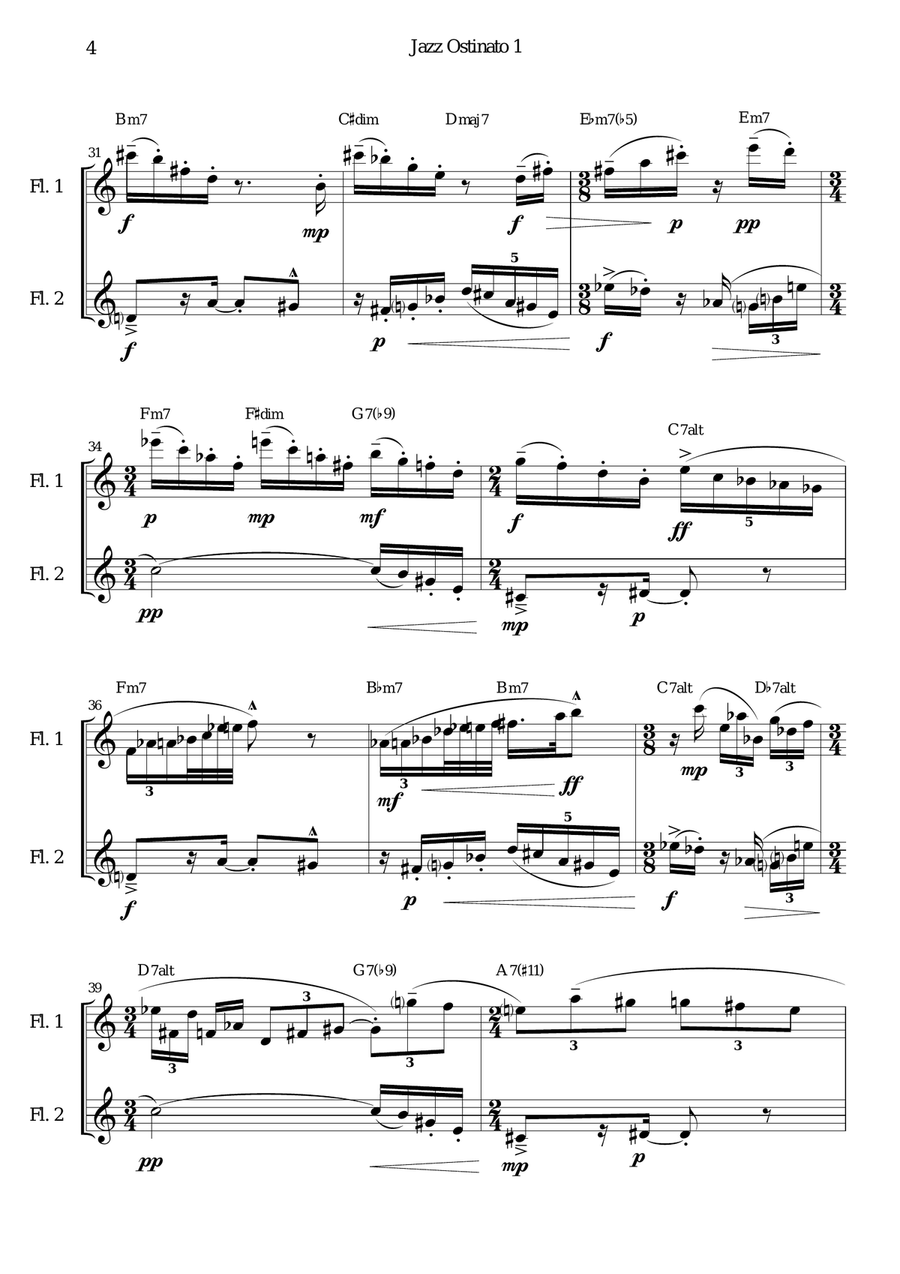 Jazz Ostinato 1 for Flute Duo Flute Duet scores gallery preview page 4