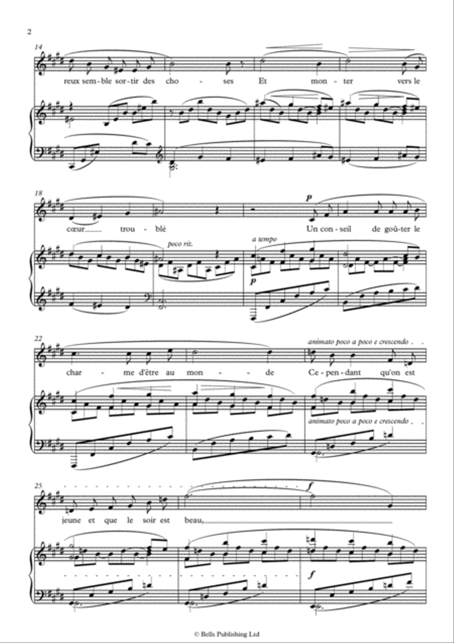 Beau soir (Original key. E Major) Voice Solo scores gallery preview page 2