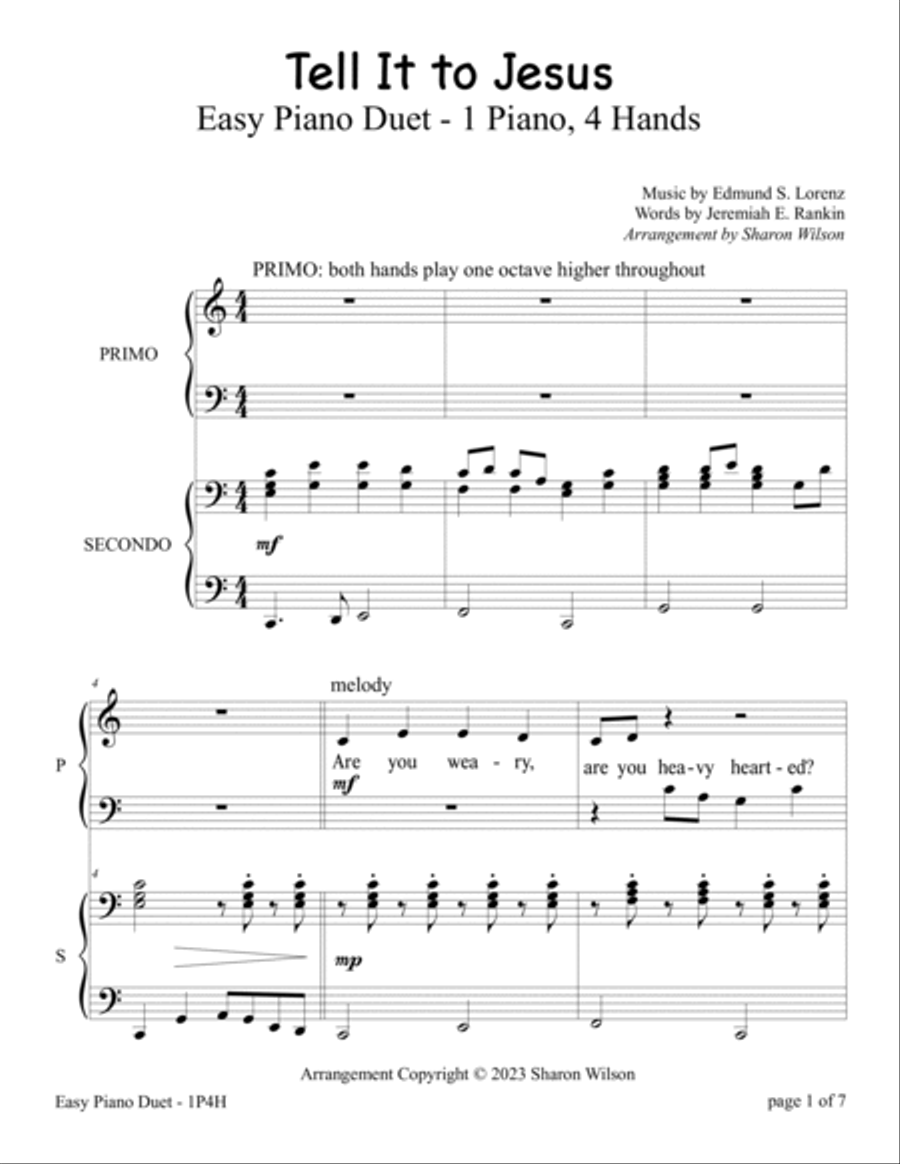 Tell It to Jesus (Easy 1 Piano, 4 Hands Duet) Easy Piano scores gallery preview page 6