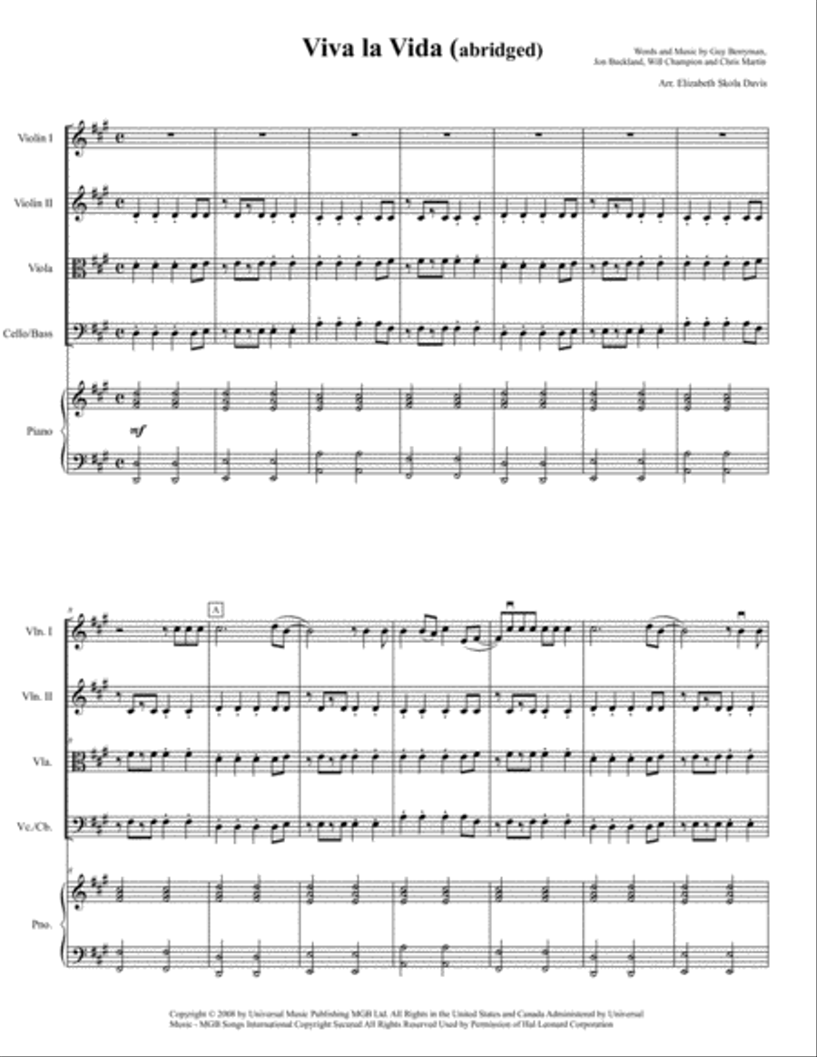 Viva La Vida String Orchestra scores gallery preview page 1