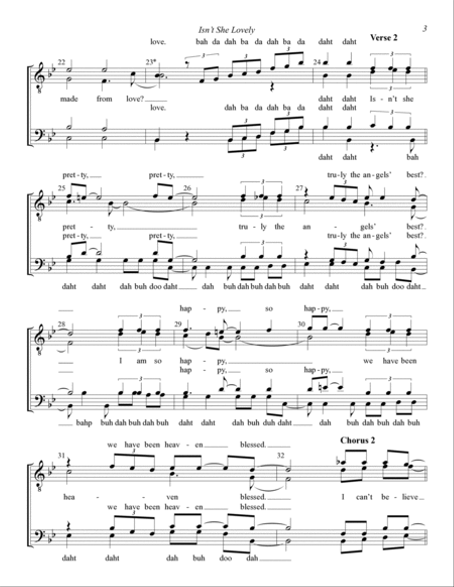 Isn't She Lovely (arr. Mike Menefee) TTBB scores gallery preview page 3