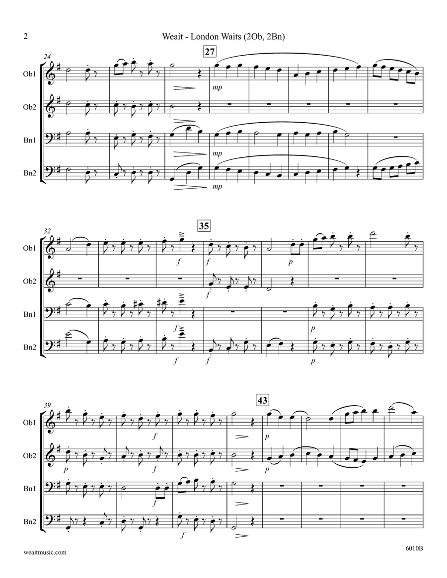 London Waits for 2 oboes & 2 bassoons (1’42) Woodwind Quartet scores gallery preview page 2