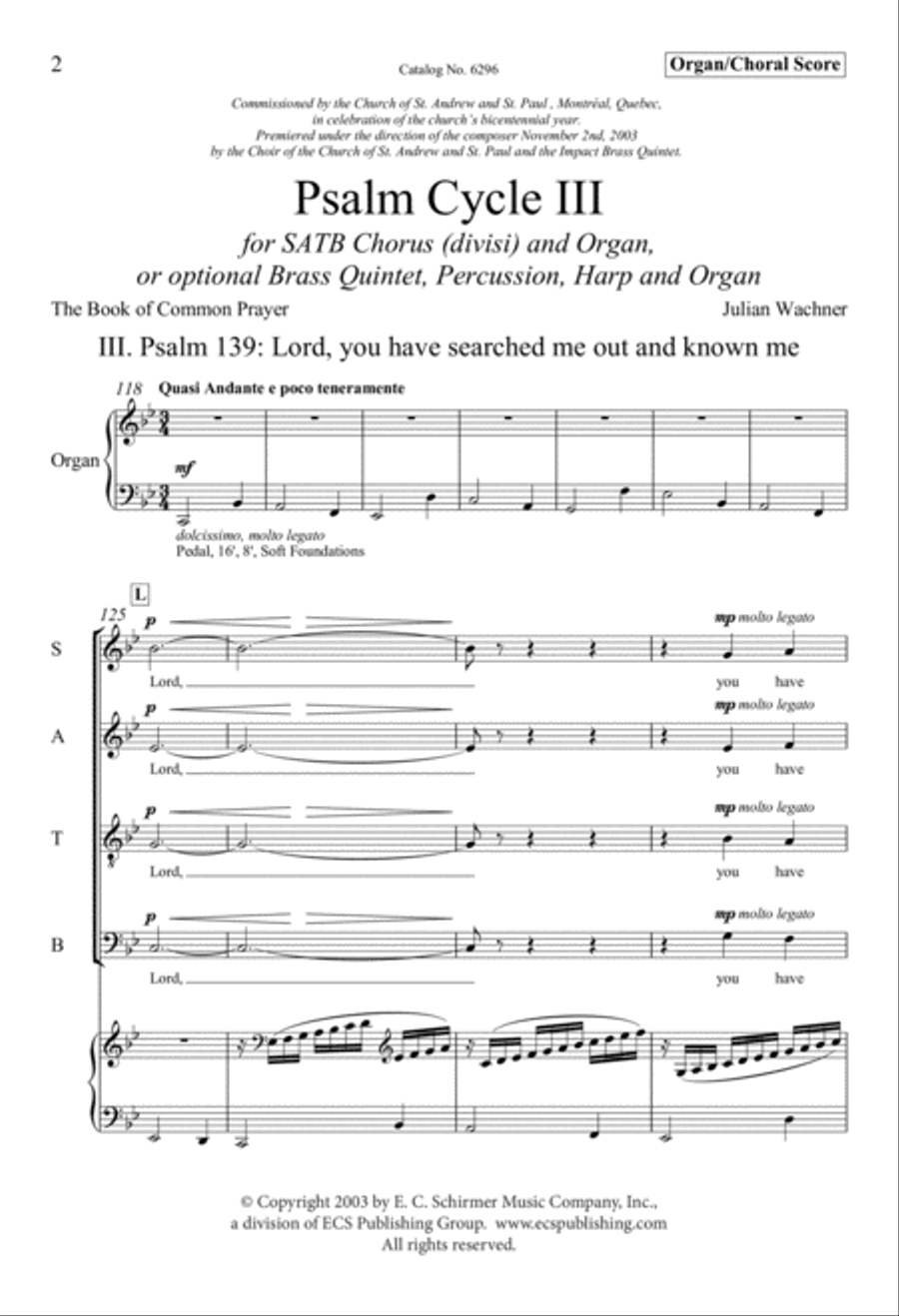 Psalm Cycle III: 3. Psalm 139: Lord, You Have Searched Me Out and Know Me 4-Part scores gallery preview page 2