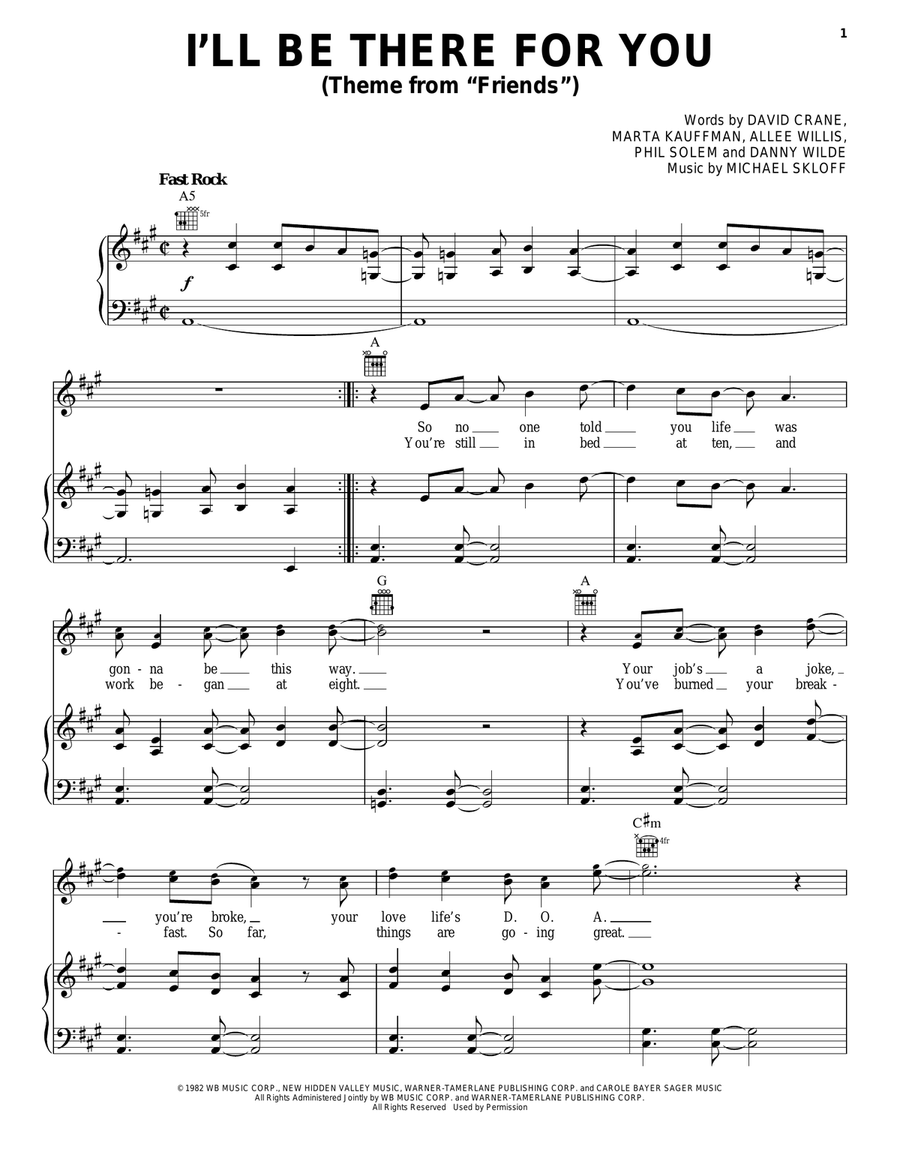 I'll Be There For You (Theme from Friends) Piano, Vocal, Guitar scores gallery preview page 1