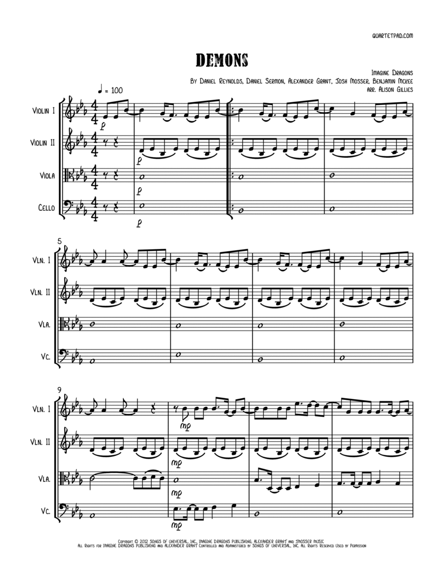 Demons String Quartet scores gallery preview page 1