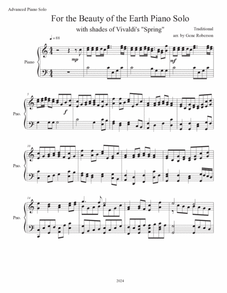 For the Beauty of the Earth Piano Solo advanced