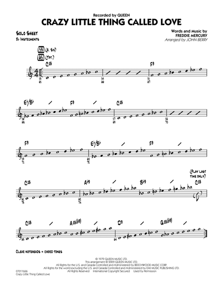 Crazy Little Thing Called Love - Bb Solo Sheet