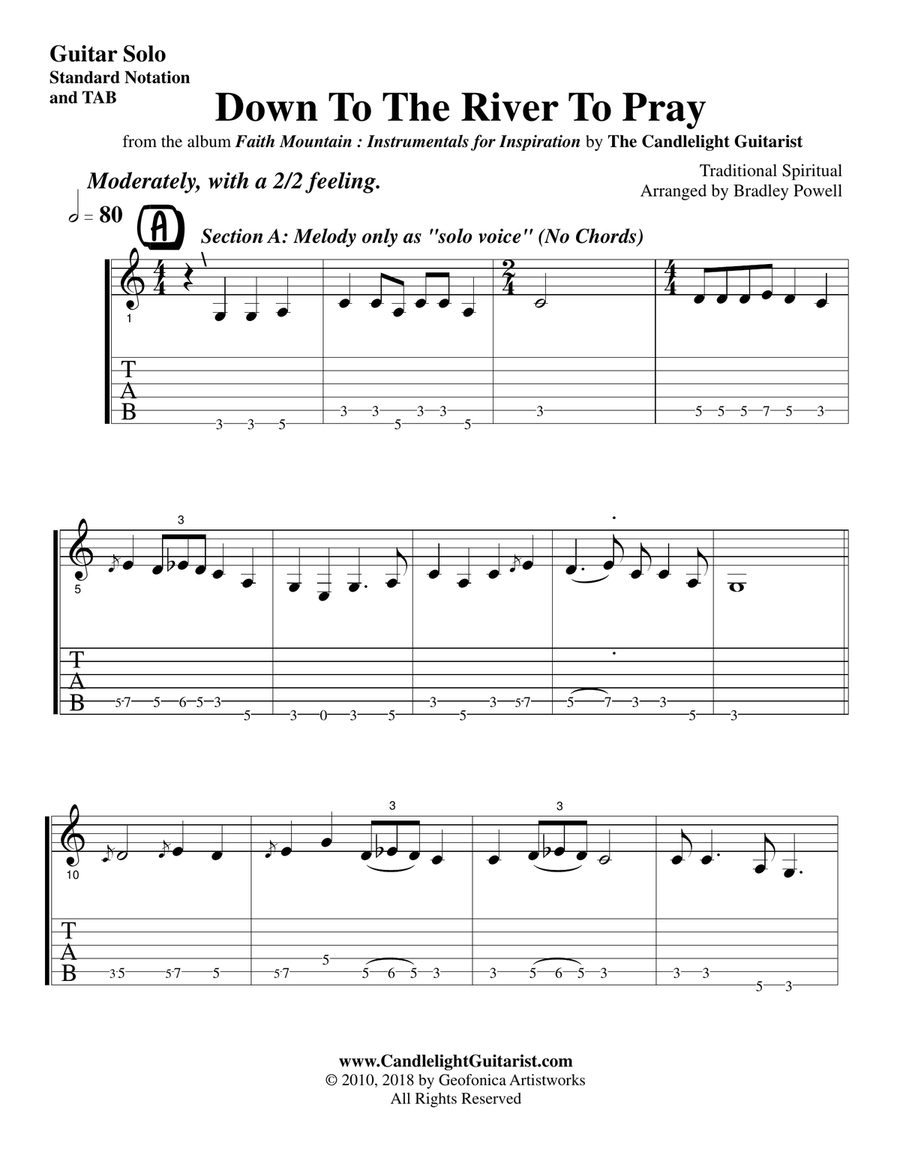 Down To The River To Pray (Guitar fingerstyle, in standard notation with TABS)