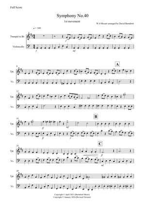 Symphony No.40 (1st movement) for Trumpet and Cello