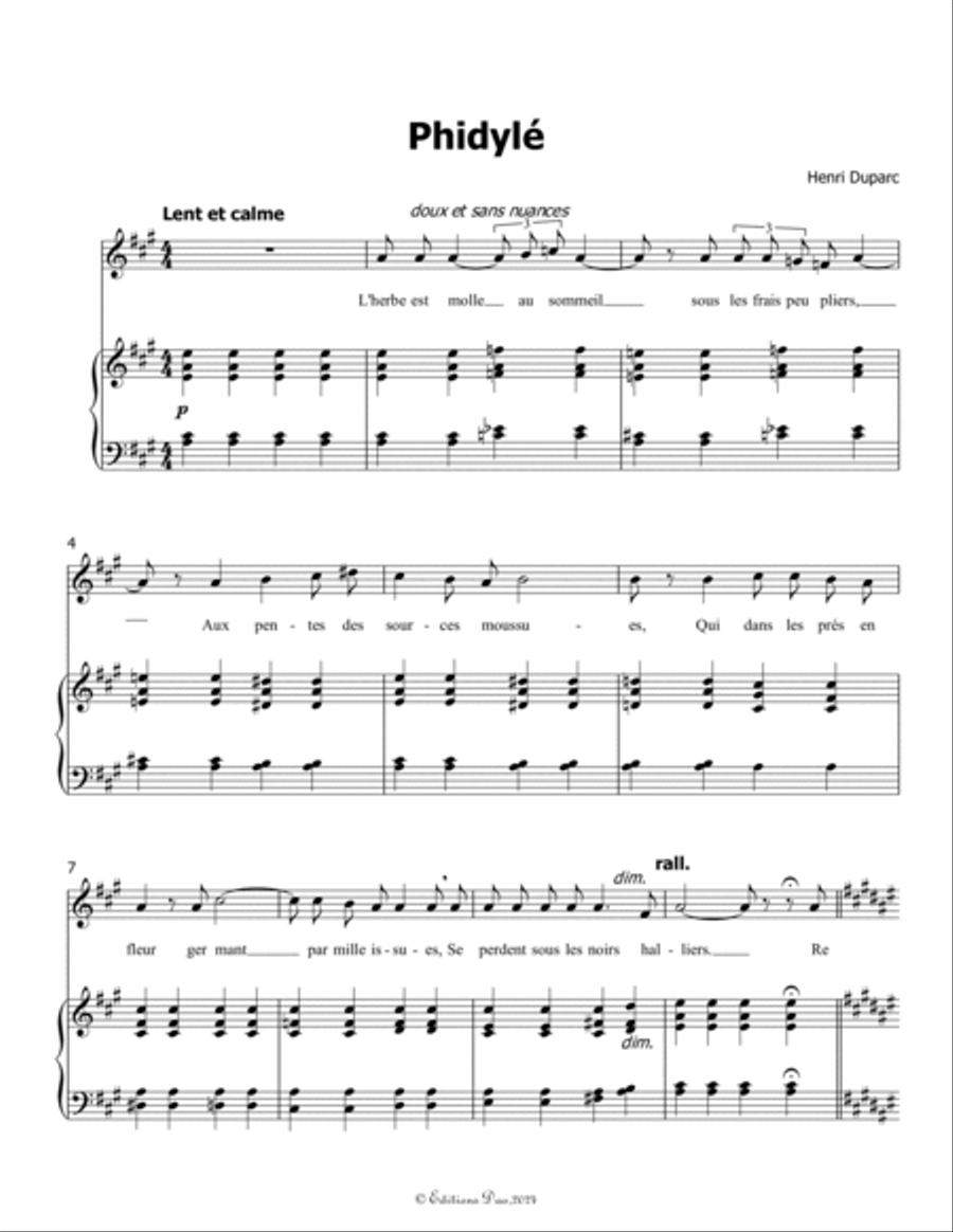Phidylé, by Henri Duparc, in A Major Voice scores gallery preview page 3