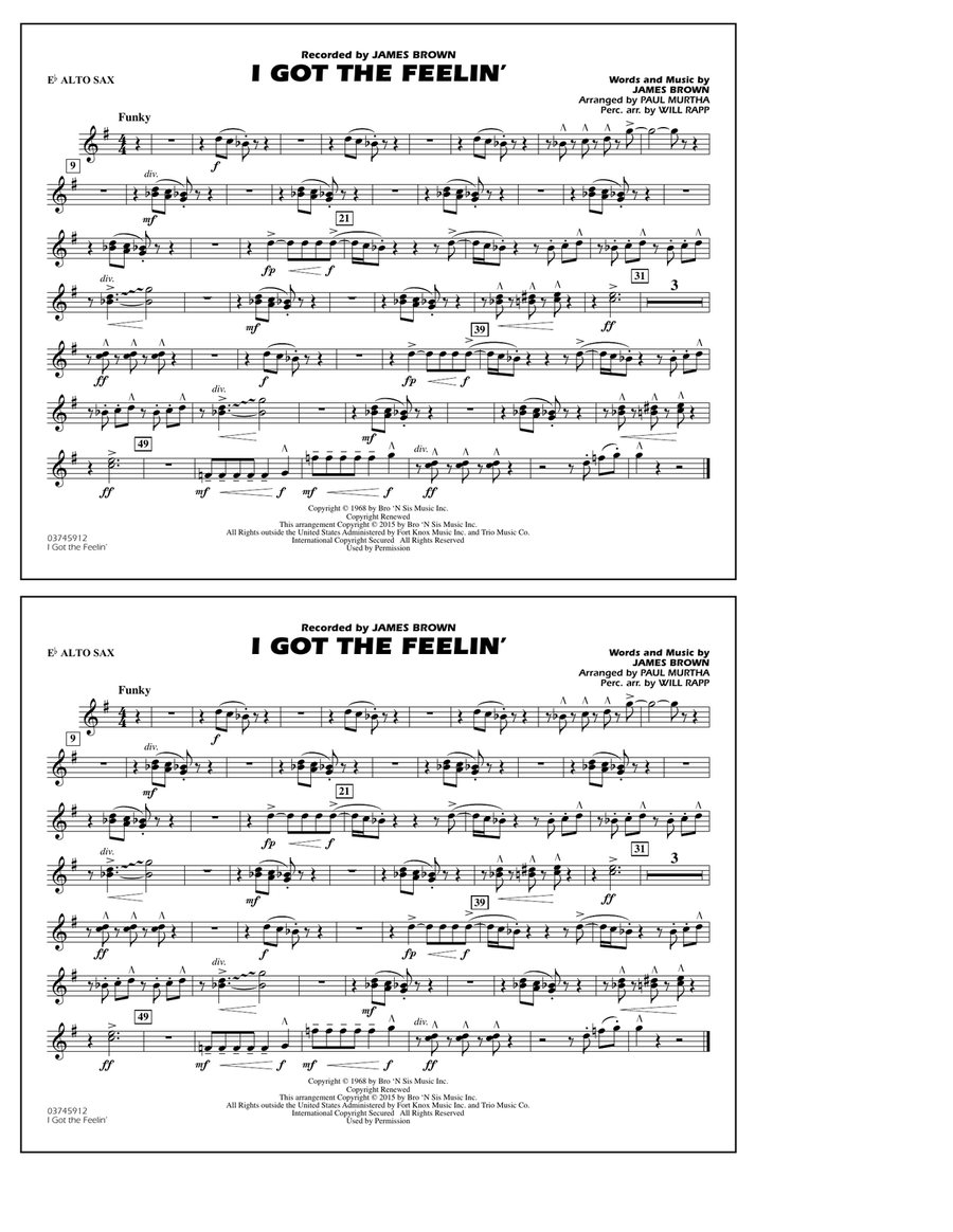 I Got the Feelin' - Eb Alto Sax