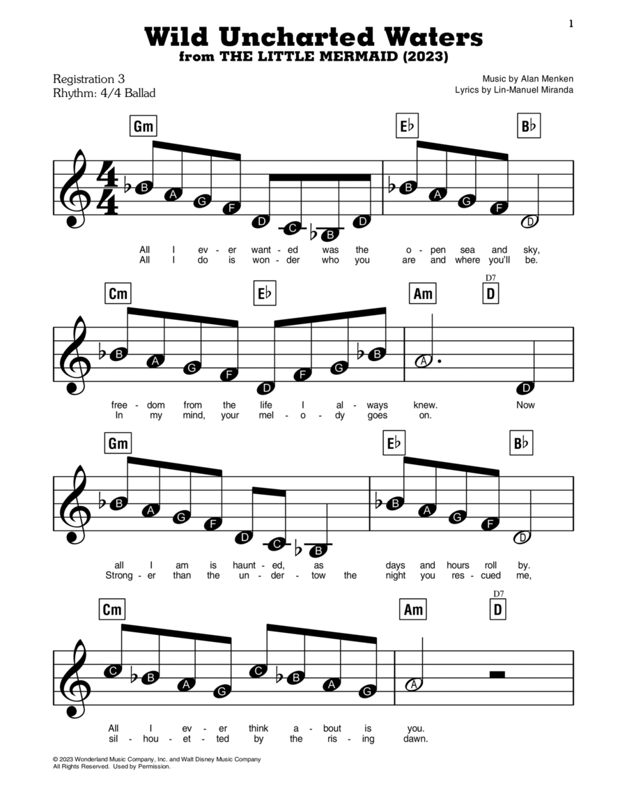 Wild Uncharted Waters (from The Little Mermaid) (2023) Easy Piano