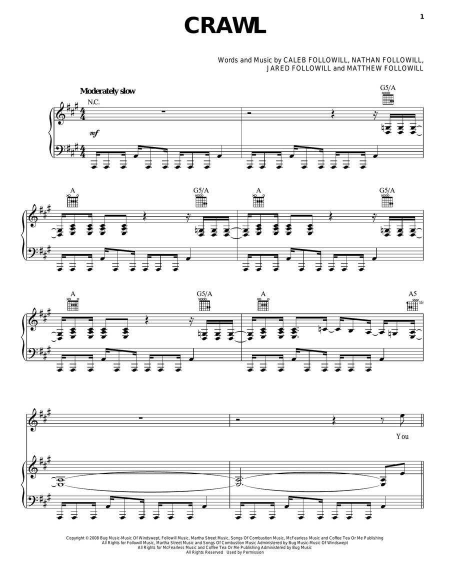 Crawl Crawl Piano, Vocal, Guitar scores gallery preview page 1