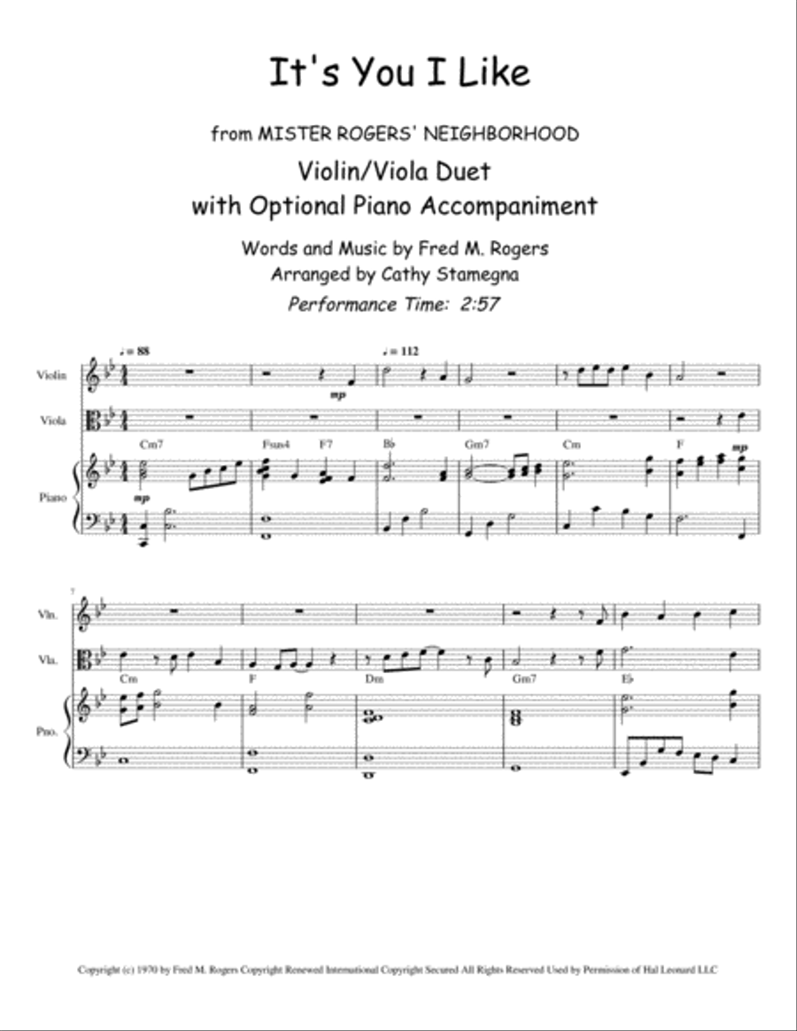 It's You I Like from MISTER ROGERS' NEIGHBORHOOD String Duet scores gallery preview page 2