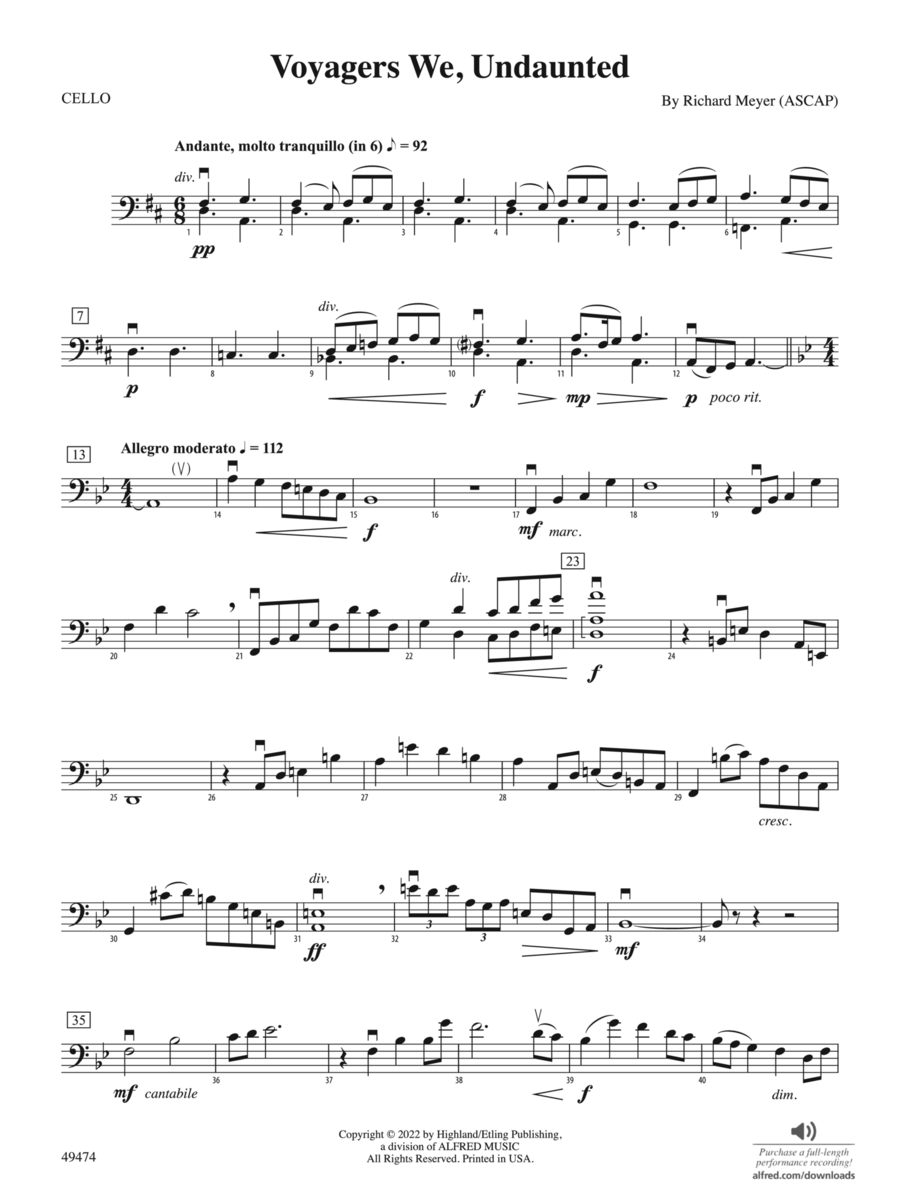 Voyagers We, Undaunted: Cello String Orchestra scores gallery preview page 1