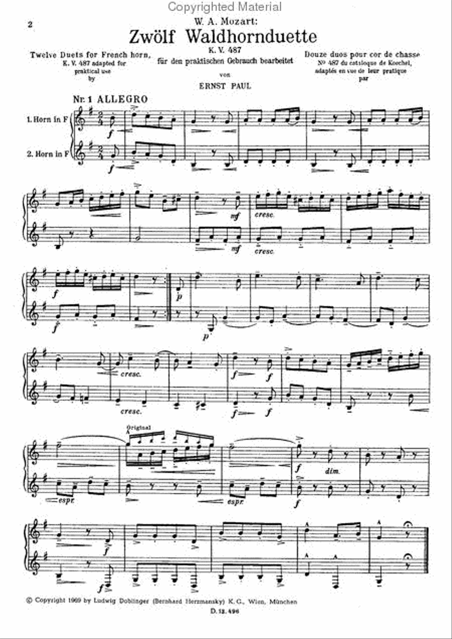 12 Waldhornduette KV 487 Brass Duet scores gallery preview page 2