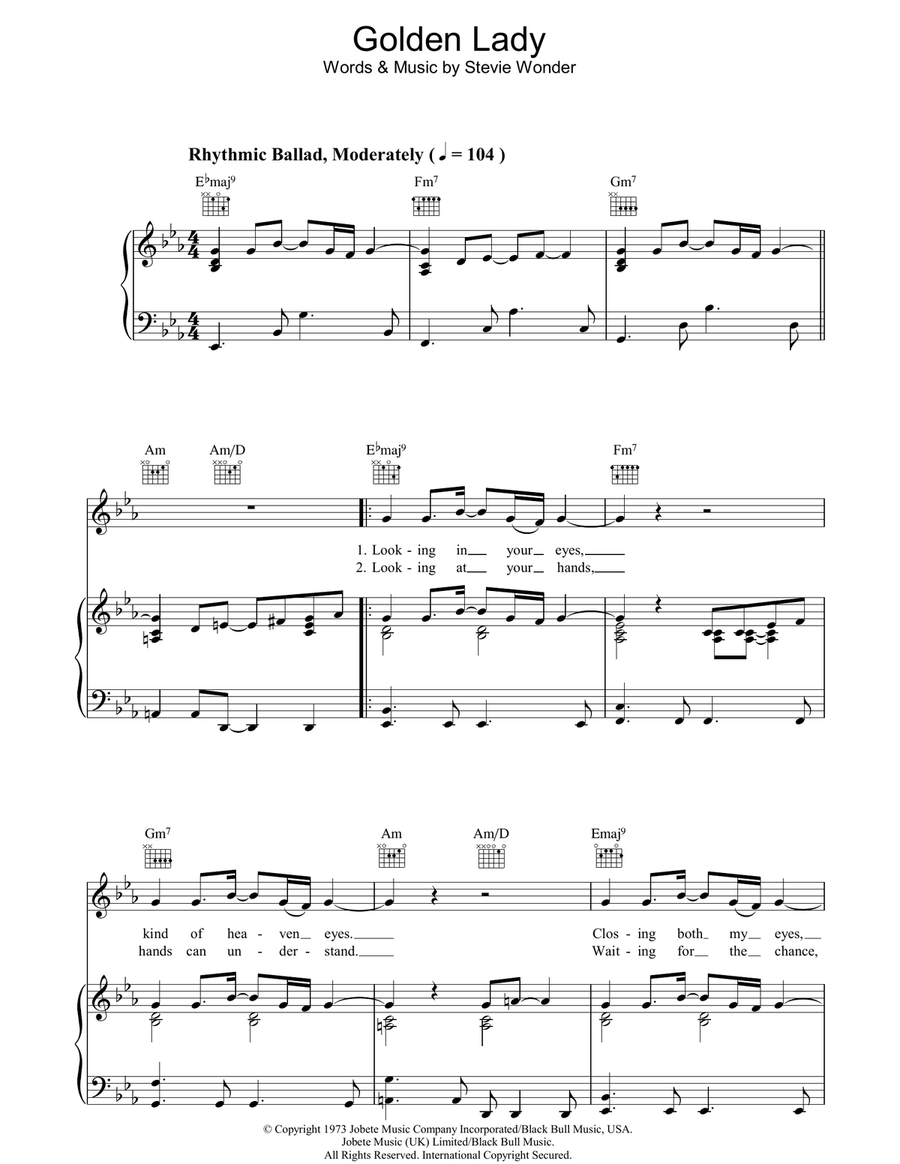 Golden Lady Piano, Vocal, Guitar scores gallery preview page 1