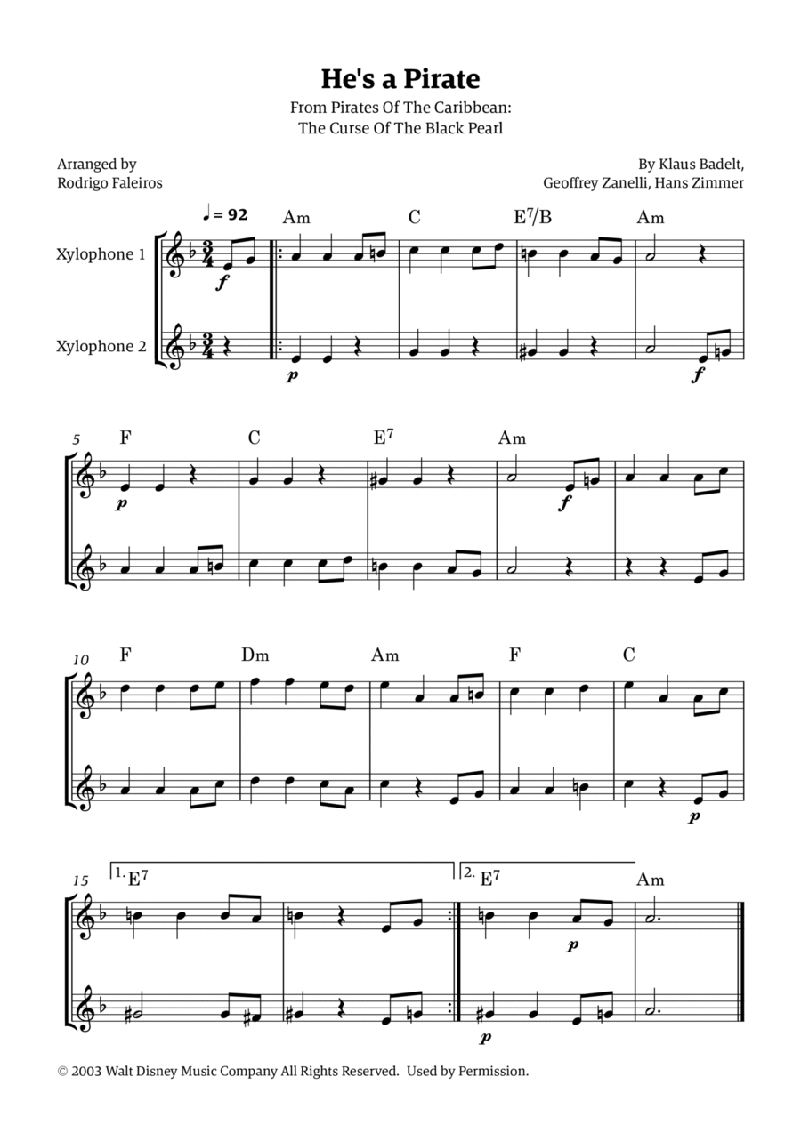 He's A Pirate Percussion scores gallery preview page 1
