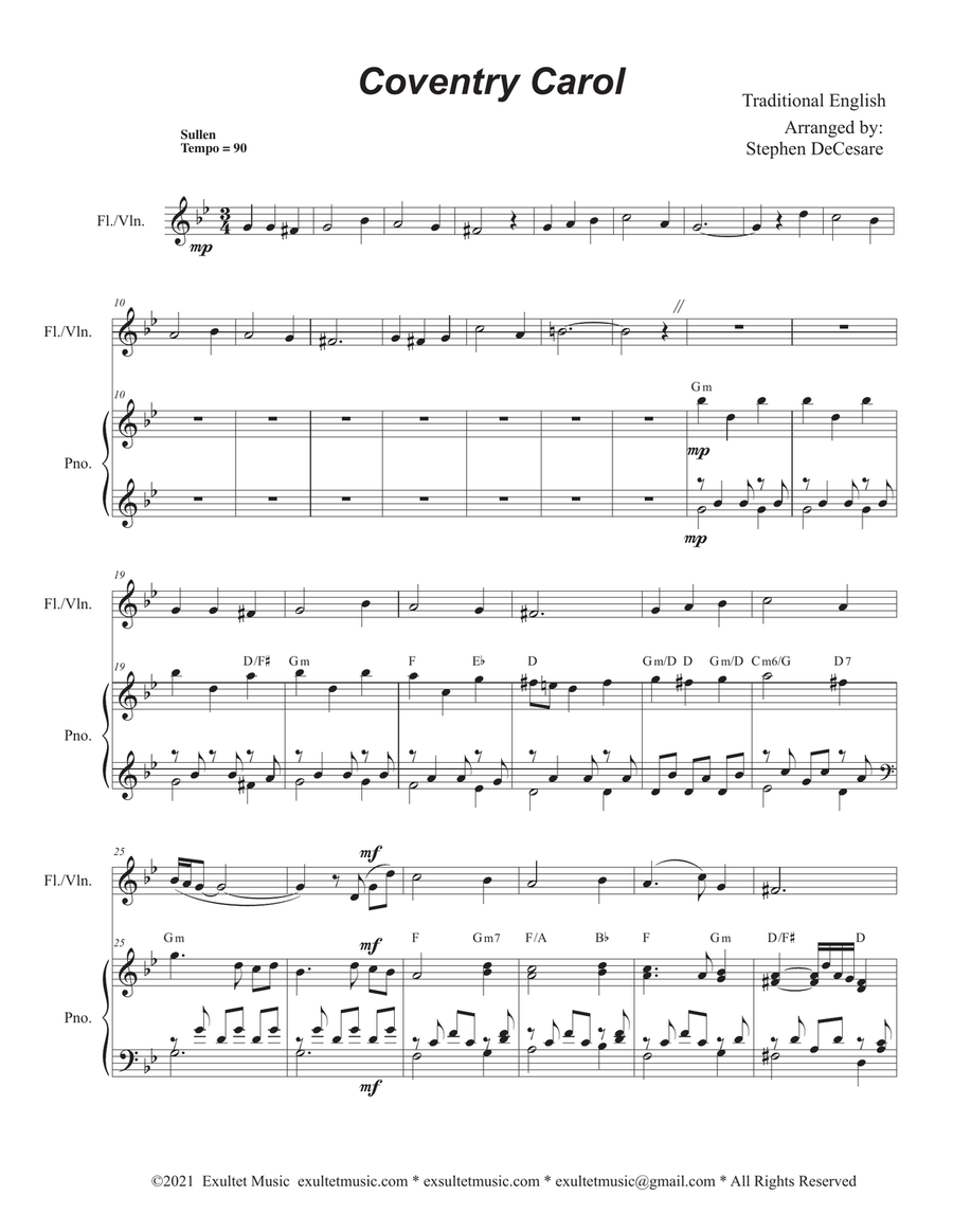 Coventry Carol (Flute or Violin solo and Piano) Coventry Carol (Flute or Violin solo and Piano) Flute scores gallery preview page 2