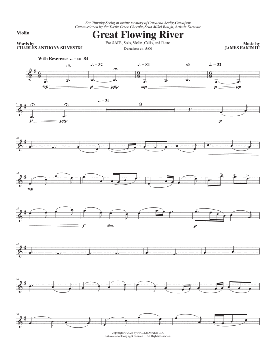 Great Flowing River (for SATB) - Violin 4-Part scores gallery preview page 1