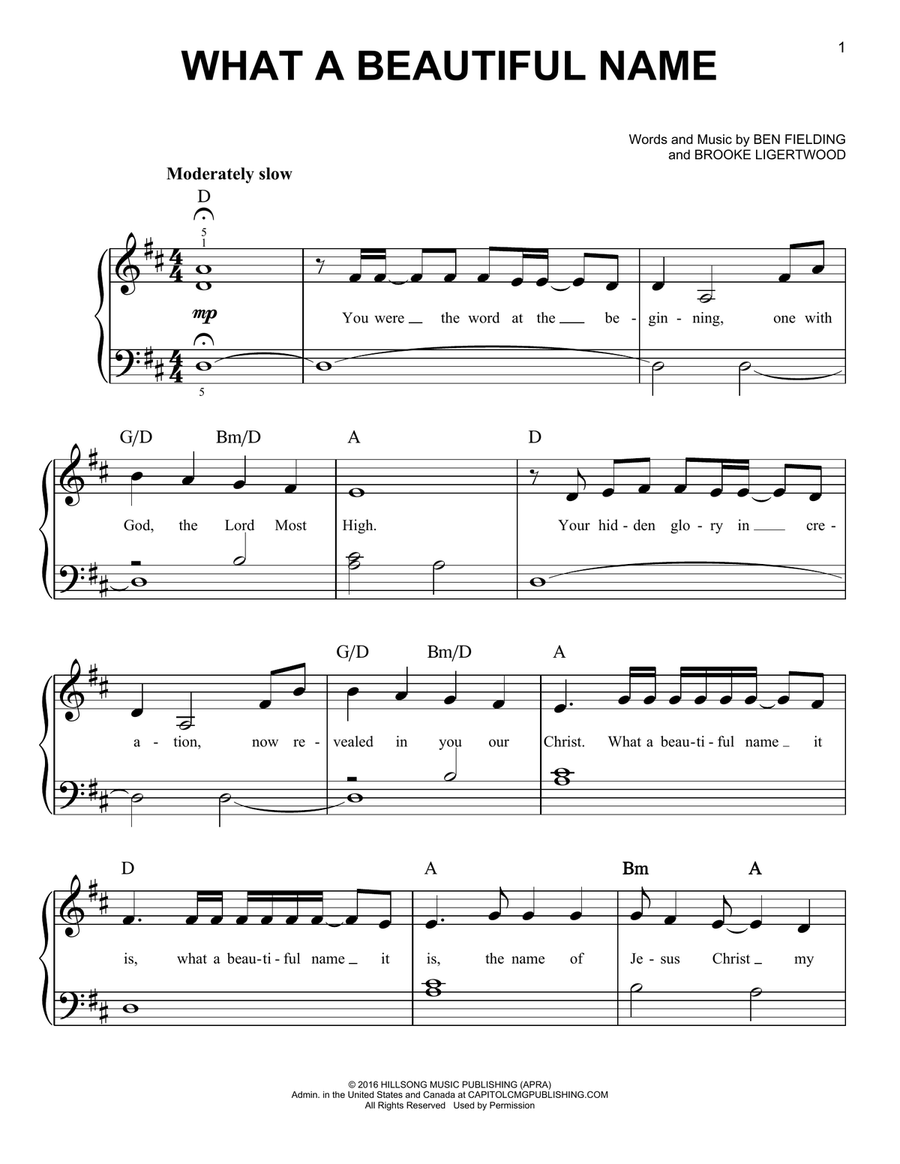 What A Beautiful Name Easy Piano scores gallery preview page 1