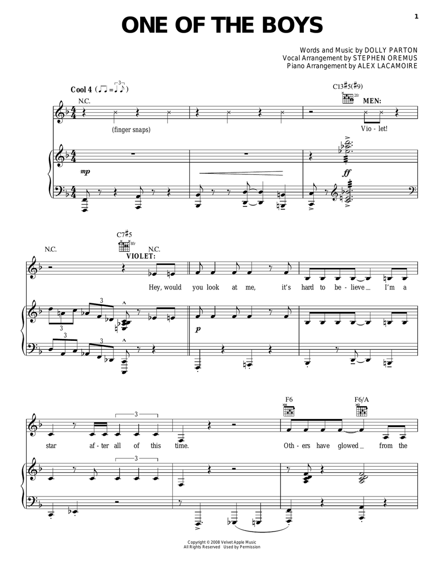 One Of The Boys (from 9 to 5: The Musical) Piano, Vocal, Guitar scores gallery preview page 1