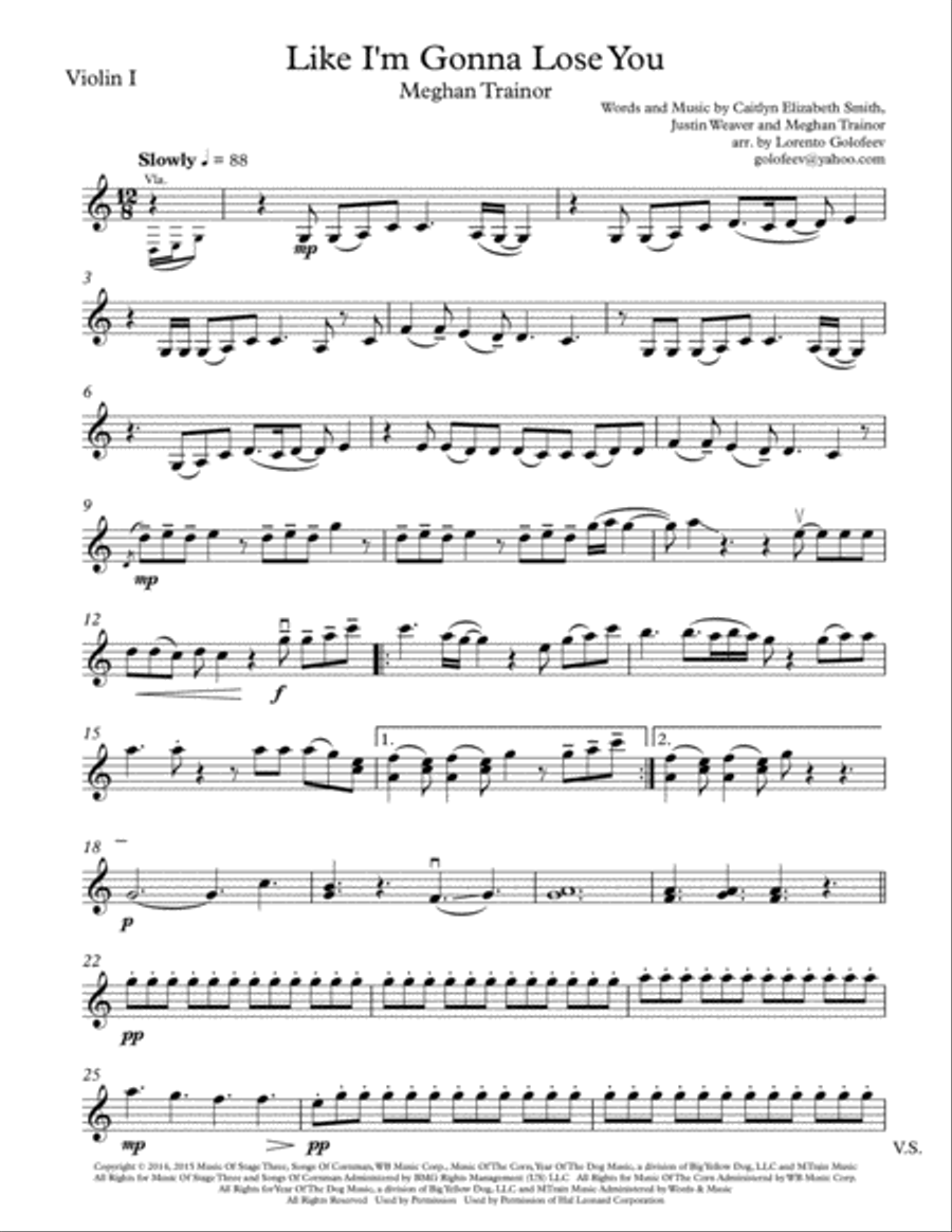 Like I'm Gonna Lose You String Quartet scores gallery preview page 1
