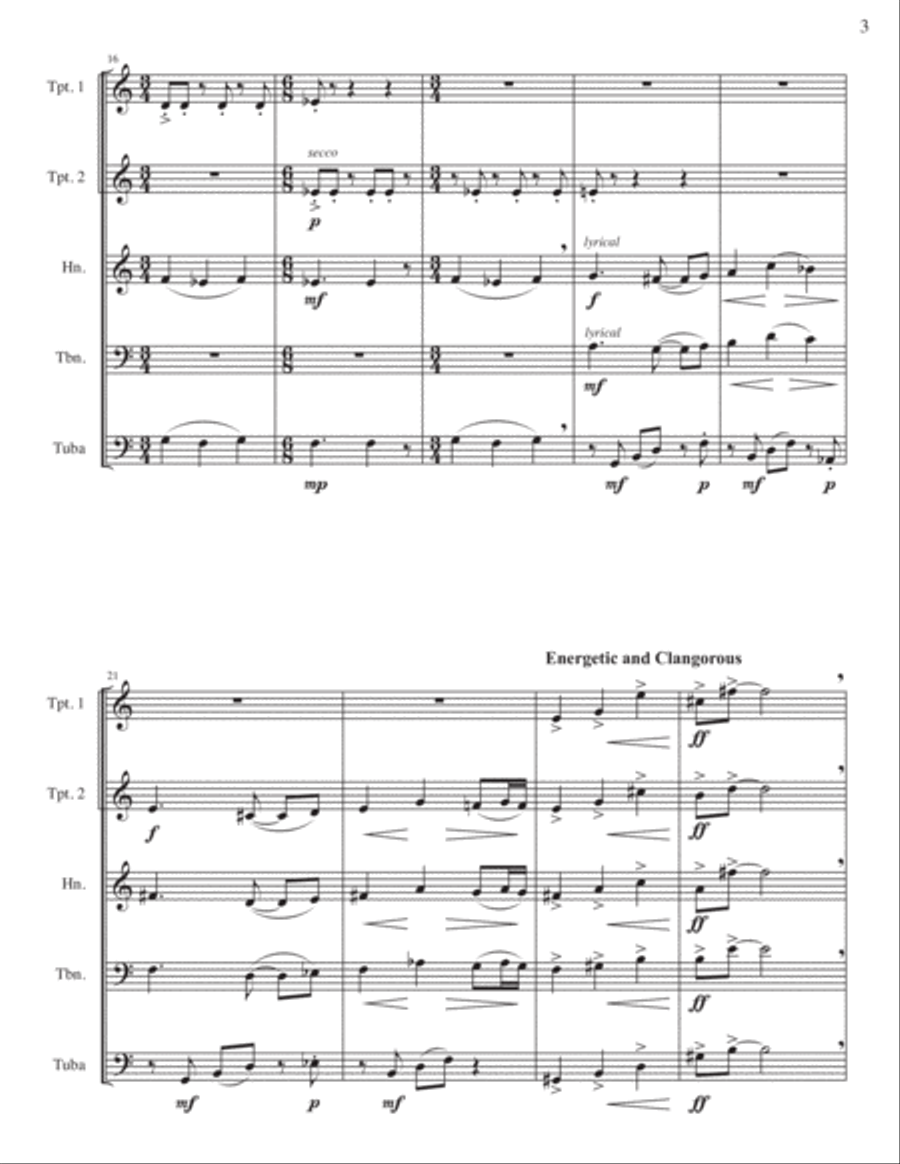 Vers l'avenir - Brass Quintet (2 trumpets in B flat, French Horn, Trombone, Tuba) Brass Quintet scores gallery preview page 5