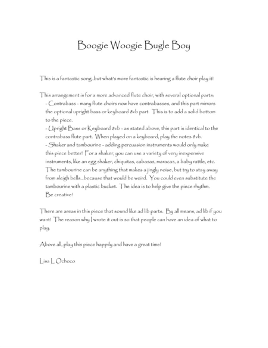 Boogie Woogie Bugle Boy Flute Choir scores gallery preview page 3