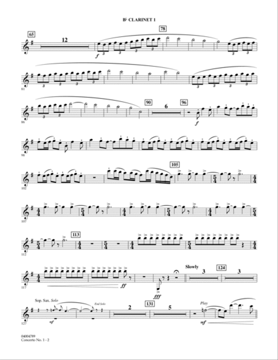 Concerto No. 1 (for Wind Orchestra) - Bb Clarinet 1 B-Flat Clarinet scores gallery preview page 2