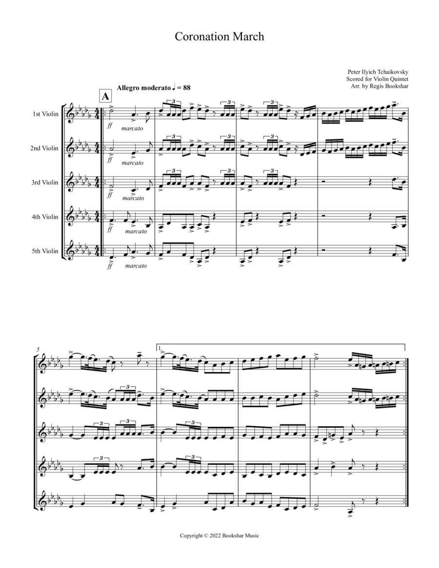 Coronation March (Db) (Violin Quintet)