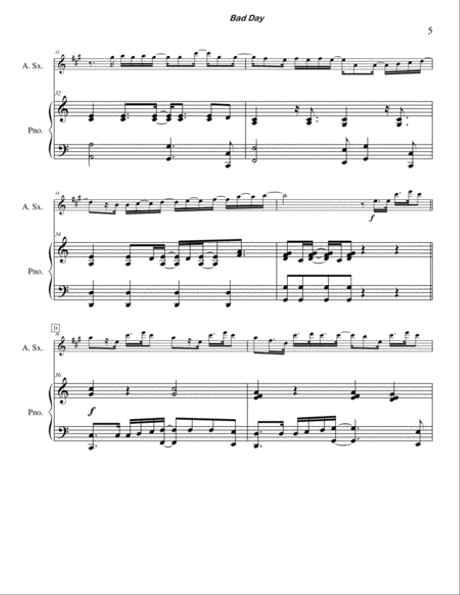 Bad Day Bad Day Alto Saxophone scores gallery preview page 5