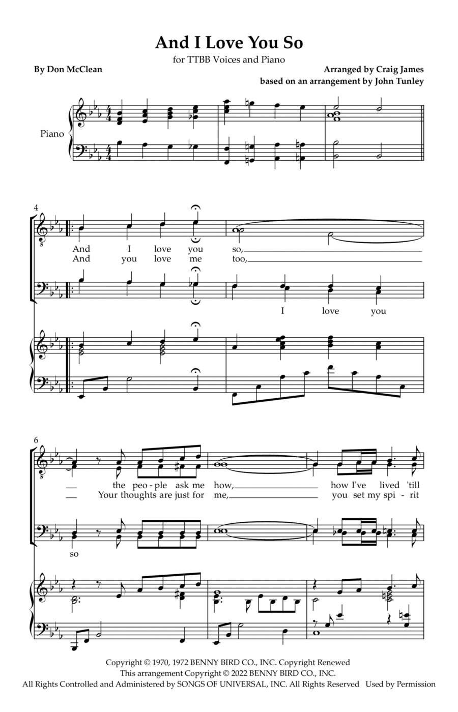 And I Love You So And I Love You So TTBB scores gallery preview page 1