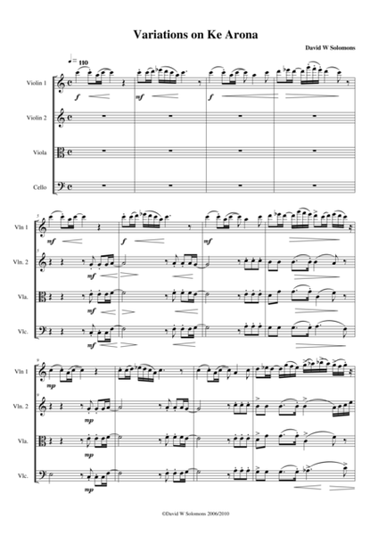 Variations on Ke Arona for string quartet image number null
