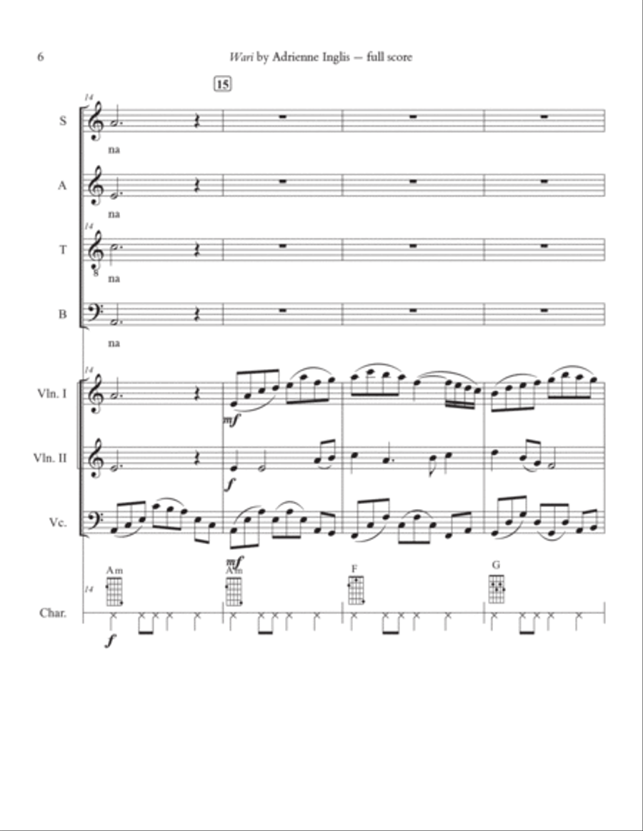 Wari (Vicuña) for SATB + string quartet with optional charango 4-Part scores gallery preview page 6