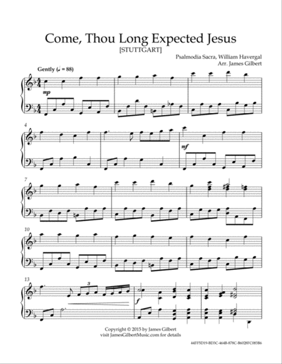 Come, Thou Long-Expected Jesus (STUTTGART) Piano Solo scores gallery preview page 2