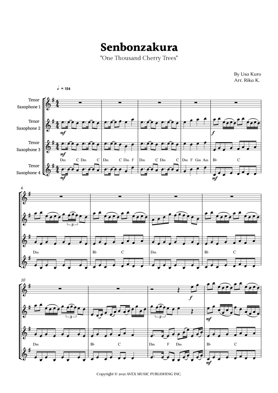 Senbonzakura Saxophone Quartet scores gallery preview page 1