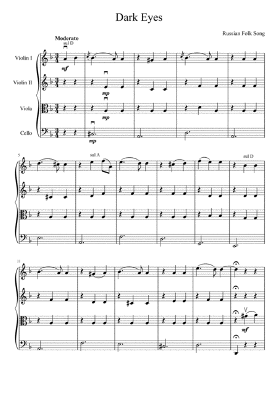 Dark Eyes Dark Eyes String Quartet scores gallery preview page 2