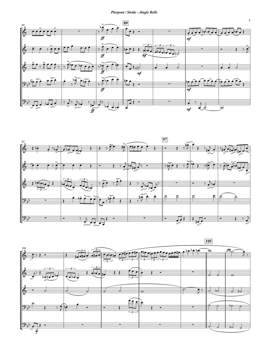 Jingle Bells Creole Style for Brass Quintet Brass Quintet scores gallery preview page 5