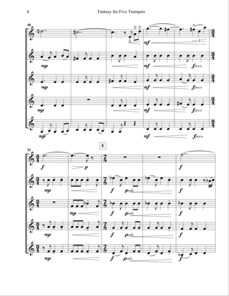 Fantasy for Five Trumpets Brass Ensemble scores gallery preview page 6