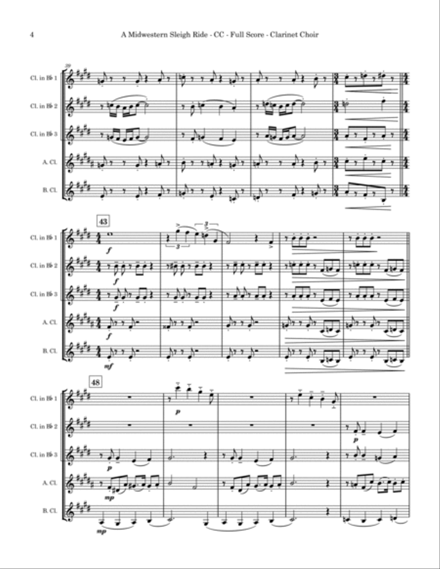 A Midwestern Sleigh Ride Clarinet Choir scores gallery preview page 4