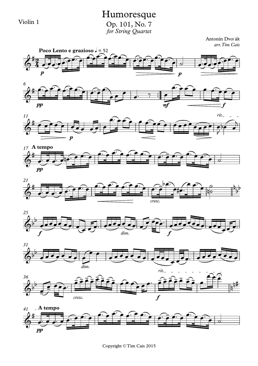 Dvořák: Humoresque No. 7 - String Quartet String Quartet scores gallery preview page 4
