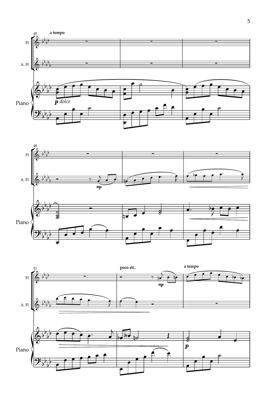 Serenity. Original for Flute, Alto Flute and Piano. Flute Duet scores gallery preview page 6