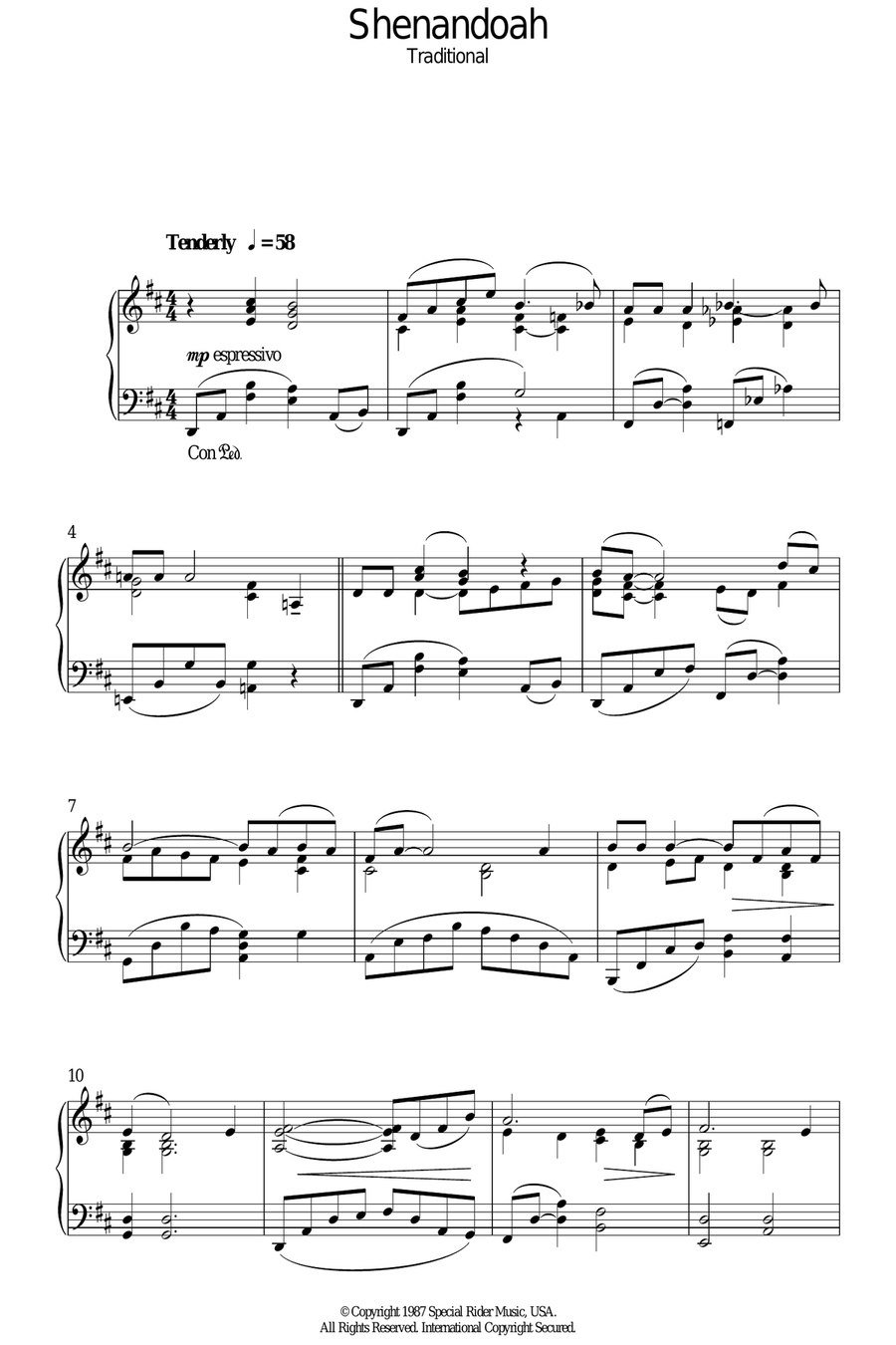 Shenandoah Piano Solo scores gallery preview page 1